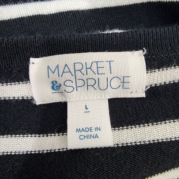 Market & Spruce Cardigan Womens Large Jeana Striped Elbow Patch Black White Knit - Picture 8 of 11